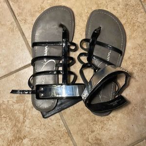 Black patient leather gladiator sandals